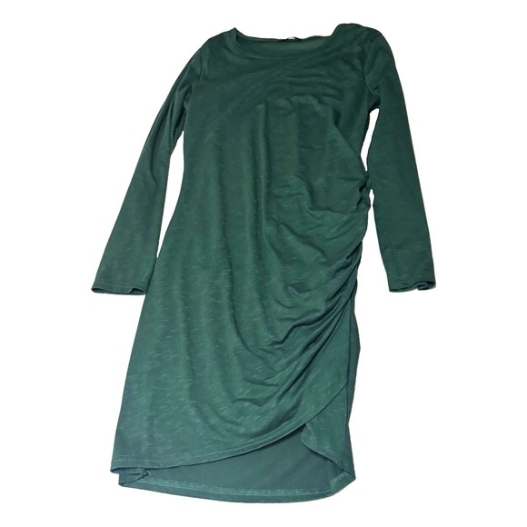 BTFBM Dresses & Skirts - BTFBM Women's Green Solid Knit Ruched Scoop Neck Long Sleeve Bodycon Dress L